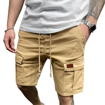 Мъжки обикновена шорти-карго дължина до коляното, прави, широки, с много джобове, градинска облекло за тренировки