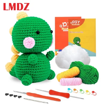 LMDZ, зелен динозавър, комплект за начинаещи плетене на животните 