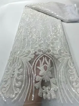 Африканска бяла лейси плат с пайети, френски тюл, мрежест материал, нигерийская окото плат, африка бордо на цвят за булчинската рокля JN9