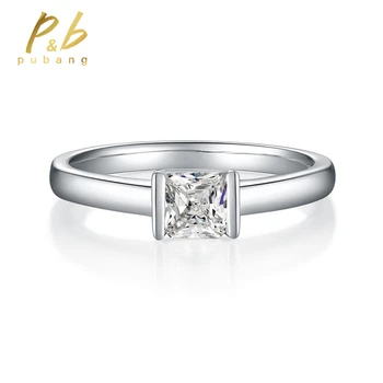 PuBang Fine Jewelry 100% 925 сребро, с квадратно пръстен с муассанитом 0,5 карата, прост пръстен с диамант, за жени, подарък за участието, безплатна доставка