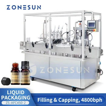 Автоматично оборудване за пакетиране на течности ZONESUN, машина за дозиране и затваряне на бутилки с етерично масло, челюстта разделител ZS-AFC450-2