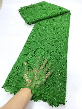 Зелената африканска гипюровая шнуровая плат с пайети, нигерийская конфедерация лейси плат 2023, благородна френска плат за шиене, 5 ярда