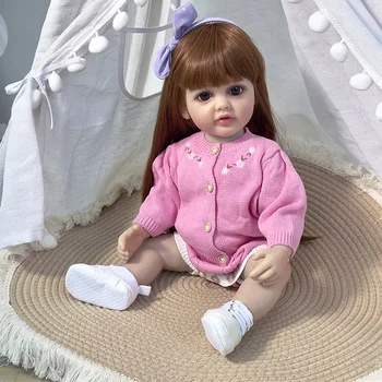 NPK 22 инча цялото тяло за малки момичета Мека силиконова vinyl кукла-реборн Бети 3D кожата видими вени Перука косата подаръци за деца