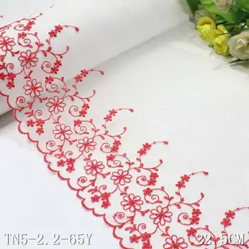 28 ярда 23 см ширина, бяла лейси украса от тюл с бродерия за рокли, необичайна лейси плат в червено цвете