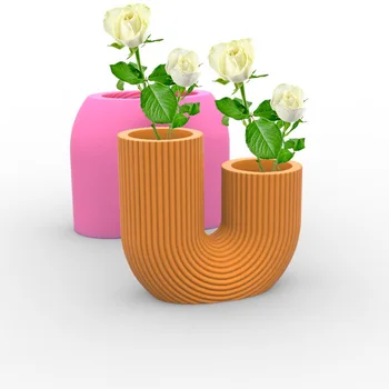 Силиконова форма за производство на бетонни вази в ивицата U-образна форма за вази Гипсова форма за ароматерапия направи си САМ Начало Декор