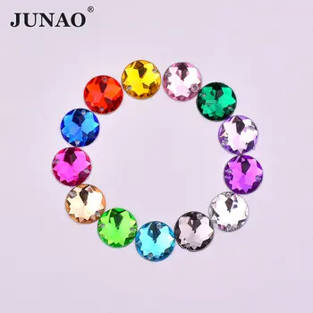 JUNAO 12 мм кристали с равна задна част за шиене, приклеивающиеся на кръгли кристали, кристални камъни, акрилни камъни за бижута, рокли, занаяти