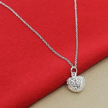925 сребро Кух балон с отложено във формата на сърце, верига, Колиета, Аксесоари за жени