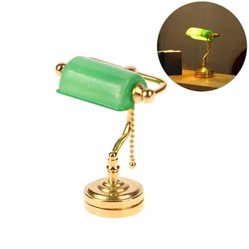 Миниатюрен куклена къща 1: 12, зелена лампа на пощальона, настолна лампа, led лампа, осветление, аксесоари за кукла къща, моделът на мебели за дома, играчки за украса