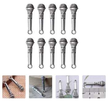 10 бр. умален модел на микрофона, микрофон от сплав, висулки за микрофон, аксесоари за дома, сребро