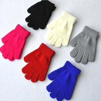 Зимните възли детски ръкавици от ярки цветове, ръкавици без пръсти с пълни пръсти, еластична вълна вязаная топло дебела детска ръкавица за момчета и момичета