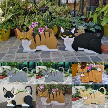 Саксия под формата на хубава котка, PVC, саксии, скулптури, тенджери, гърне, китен, статуя на животно, направи си сам, градина