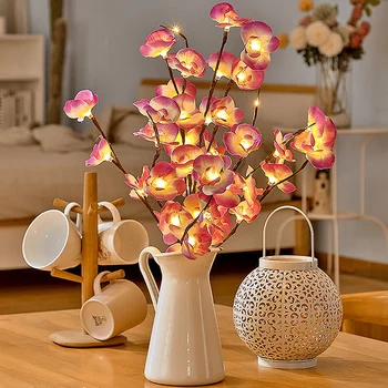 20 led цветни гирлянди, страхотна лампа, пеперуда, клон орхидея, венец, Пълнител за ваза, Цвете фея, Коледна украса за дома