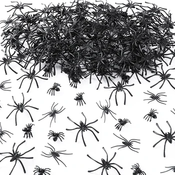 60/90/120 бр Реалистични пластмасови паяци 3 размера Малки играчки-паяци Черни мини фалшива паяци Подпори за рисунка на Хелоуин, Вечерни украса