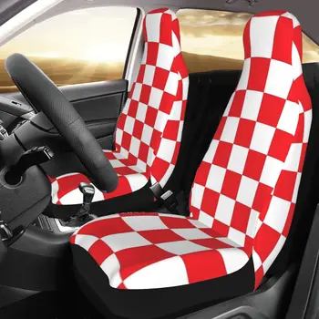 Калъф за авто седалки с червен клетчатым модел, индивидуална печат, Универсална предната защитно оборудване, Аксесоари, комплект с възглавници