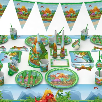 Тема динозавър Прибори хартиена чиния чаша кърпички Момче честит рожден ден Декор за парти в чест на рождения ден в света на 