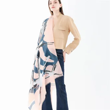 Модерен есенно-зимния нов шал, топъл шал с пискюл от памук и коноп-светли на цвят