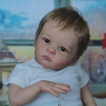 22-инчов меко тяло се пробуди, реалистична кукла с вкоренените коса, Оскар, проснувшийся дете, вече боядисана, готова кукла за детски подарък