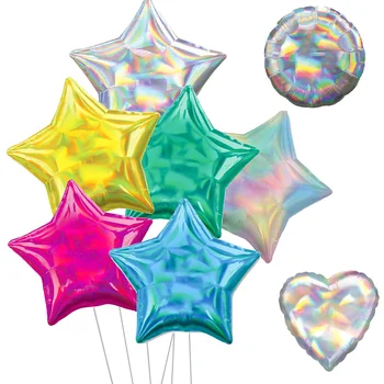 50 бр./компл., дъгова лазерна звезда, балон от фолио, сърце, Кръгла еднорог, Украса за парти в чест на рождения ден, Сватба, абитуриентски бал, интериор за детската душа