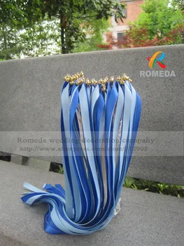 Безплатна доставка- (50 бр/лот) Стил синьо и светло синьо със златисто камбана Сватба лента пръчка, ленти, Закручивающиеся серпантином