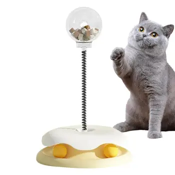 Играчка-диспенсер за храна за котки в затворени помещения, играчка с протекающим топката, забавни играчки, пружинен диспенсер за храна за котки, интерактивен титуляр за лакомства за котки в затворени помещения