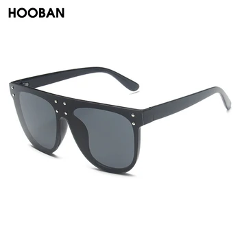 Класически квадратни слънчеви очила HOOBAN, мъжки и дамски модни кръгли слънчеви очила с плосък покрив, мъжки и женски vintage слънчеви очила за шофиране с нитове UV400